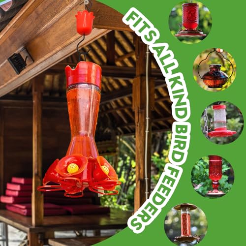 Ant Moat for Hummingbird Feeders, 4 Pack 4 OZ Ant Guard | Fits hummingbird & oriole feeders, Features leakproof red flower design, Includes durable hooks & cleaning brushes