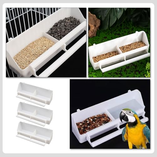 POPETPOP Bird Cage Feeder Bird Food Feeding Bowl Hanging Food Bowl for Cage Clip-on Box for Rabbits Pigeons Parrots Hamsters 3 Pack 8.38 X 2.55 X 2.08 in