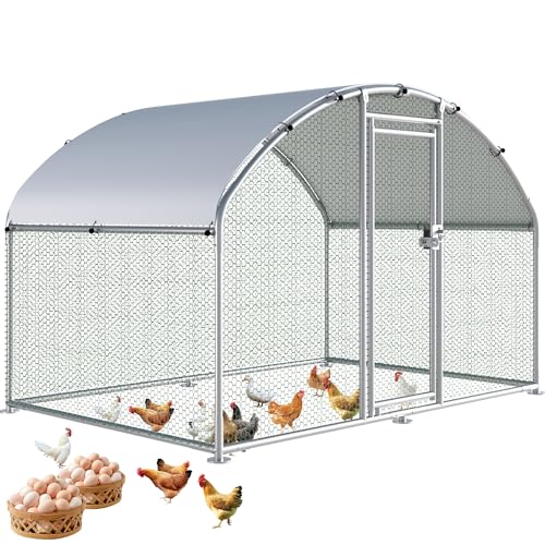 Large Metal Chicken Coop, Chicken Runs for Yard with Cover Walk-in Poultry Cage for 8 10 16 Chickens,Chicken Pen Duck Coop with Round Water-Resident Top and Feeding Door,Hen House 6.4Lx9.84Wx6.23'H FT - size: 6.4'L x 9.84'W x 6.23'H