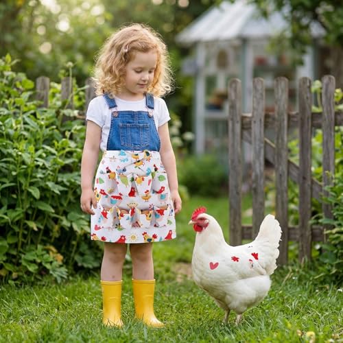 Egg Collecting Apron for Kids, Chicken Egg Apron with 8 Pockets, Eggs Aprons for Fresh Eggs for Hen, Duck, Goose - color: Cartoon Chicken