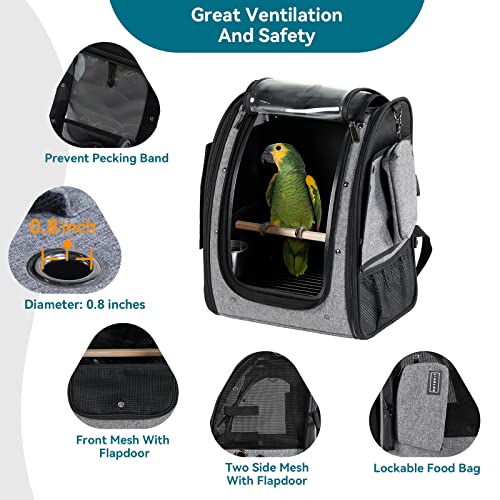 Petsfit Bird Carrier Medium Size with Stainless Steel Bowl, Parrot Backpack Includes Slide Tray for Easy Cleaning, 13" x 10" x 16" - color: Grey A, size: 13"L x 10"W x 16"H