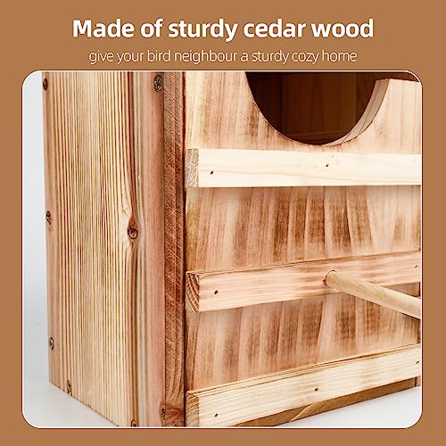 Owl House Owl Nesting Box for Outside: Handmade Wooden Bird House with Bird Stand - 100% Solid Wood Nesting Box