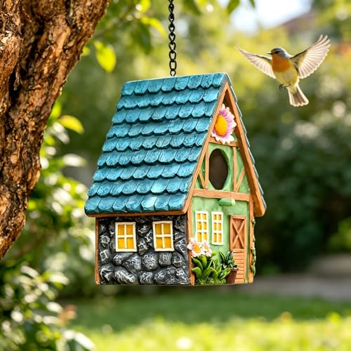 Outdoor Hanging Bird Nests, Hummingbird Houses, Garden Tree Decorations, Resin Ornaments - style: Simulated House