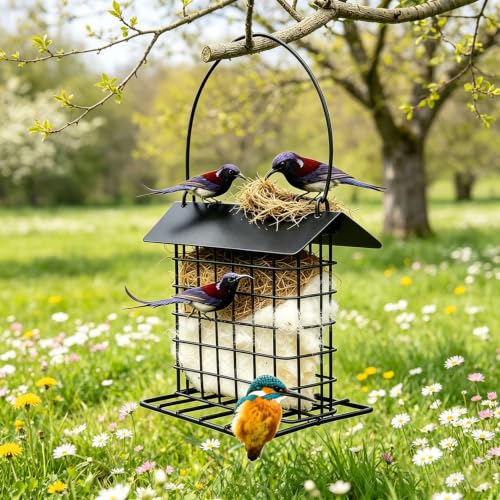 Bird Nesting Holder with Alpaca Fiber Birds Nesting Material Suet Bird Feeders for Outdoors Refillable Hummingbird Nesting Gifts Outdoor Bird Nesting Station to Build a Nest (Black) - color: black