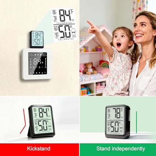 2 Pack Room Thermometer Indoor Hygrometer with Max/Min Record | W/ Battery, 24h Max/Min Record, Accurate Sensor, Fast Refresh, Easy to View, ℉/℃, Durable Kickstand, Compact, for Home Office - color: Black ( new version)