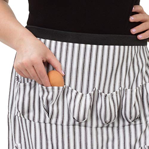 Egg Collecting & Gathering Apron 12 Pockets, Black and White Ticking Stripe