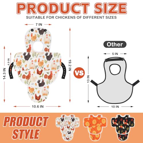 Esmorah Chicken Saddle for Hens, Large Breathable Anti-Pecking Hen Saddle | Chicken Aprons with Extended Shoulders, Wing & Tail Coverage Protection - Adjustable Straps for Feather Regrowth - color: Orange,Black,White