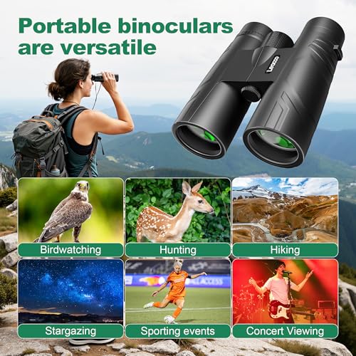 Leacco 12x50 High Powered Binoculars for Adults | Binoculars with Clear Low Light Vision for Bird Watching Hunting Camping Travel Cruise Hiking Sports Stargazing