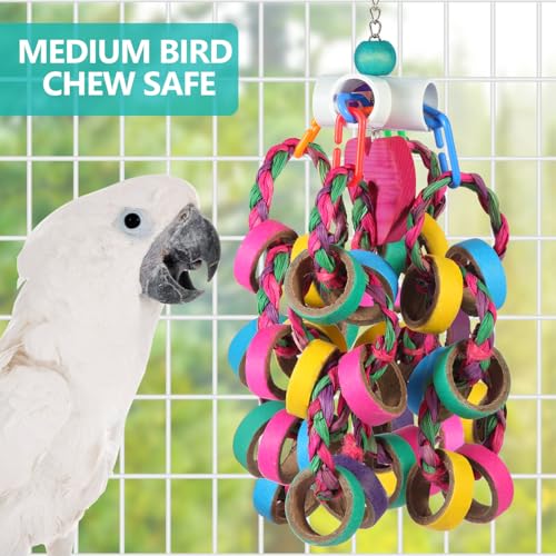 lovyoCoCo Bird Toys Conure Toys,Bird Parrot Foraging Shredder 24 Pcs Colorful Bagel Chewy Rings for Small Parrots Parakeets Conures Cockatiels Love Bird Cage Accessies (W) - color: W
