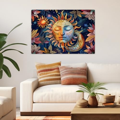 Hippie Sun and Moon Tapestry Banner Flag Wall Hanging for Bedroom Aesthetic | Boho Bohemian Hippy Mystic Floral Tapestries, Celestial Floral Backdrop Banner Decor for Living Room Dorm 28.5x20 Inch - color: Multi 0665