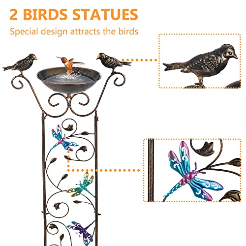 SUNNYPARK 43.5 Inch Metal Bird Bath Bowl with Garden Trellis Outdoor | Easy install, Garden birdbath and Plants Trellis 2 in 1, Decorative with Dragonfly, Functional Decor for Yard Patio Lawn - size: Dragonfly
