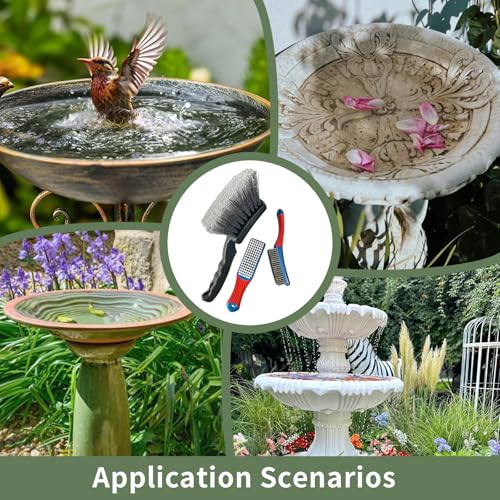 3 Pcs Brush for Cleaning Bird Bath with Ergonomic Handle, Effective Cleaning Brush for Concrete Bird Bath,Feeders