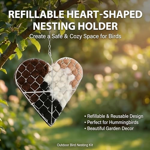 Handmade Fiber Bird Nesting Heart, Nesting Material for Wild Bird, Refillable Nesting Accessories, Outdoor Garden Decortion, Hummingbird Nest/House, Gifts for Bird/Nature Lovers