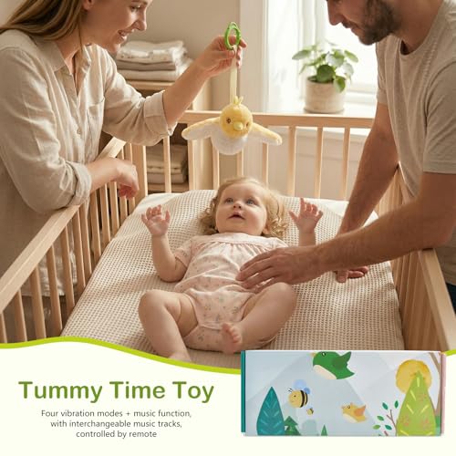Baby Hanging Flying Bird Musical Toys for Stroller Car Seat Crib Play Gym | Ages 0-36 Months, Tummy Time, Sensory Music Toys, Plush with Clamp, Boys and Girls, Flapping Wings Bee/Birds Toy - color: Yellow Bird