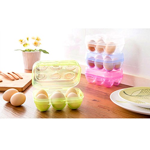 YOHA Clear Egg Storage Box Delicate 6 Girds Egg Dispenser Holder Case Refrigerator Crisper Camping Picnic Travel Portable Egg Carriage,Blue+Clear 6pcs Set - color: Blue+Clear 6pcs Set
