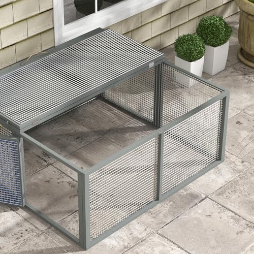 PawHut Rabbit Hutch Outside Bunny Hutch 2-3 Rabbits Openable Top Gray | Wooden Bunny Cage, Small Animals, Guinea Pig Cage, Small Chicken Coop, Garden Use
