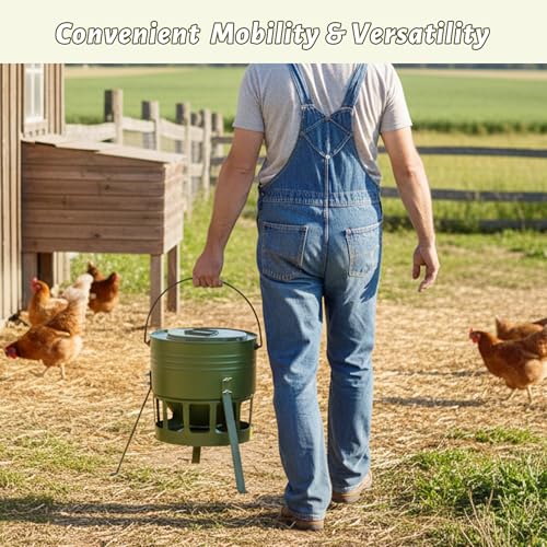 KOL Metal Chicken Feeder - 20lbs No Waste Chicken Feeder with 12 Ports, Powder Coated Rust-Proof Design & Smooth Edges for Safe Feeding (Avocado Green) - color: Avocado Green