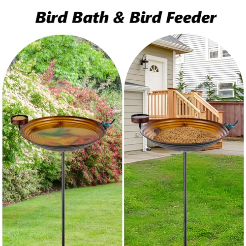 Metal Bird Baths for Outdoors | 39" H Birdbath with 13 Inch Bowl, Hummingbird Bird Bath & Bird Feeder for Outside Garden Patio Yard Lawn Decor，Yellow - color: Orange