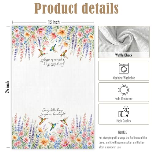 Inspirational Hummingbird Floral Kitchen Towels, Inspirational Gifts for Women, Every Little Thing is Gonna Be Alright Motivational Hand Towels of Bathroom, Hummingbird Gifts for Women - color: Hummingbird