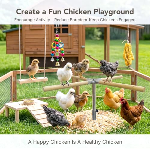 Chicken Perch Toys for Coop, Perches Adjust Height 6-17" for Young Chickens | Portable Wooden Roosting Bar for Bantams, Silkies &Small Backyard Flock, Height Adjustable Outdoor Chicken Playground Stand - size: H=23.6inch