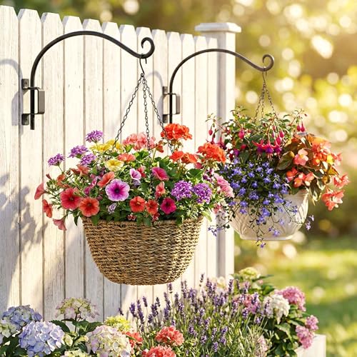 Swivel Plant Hanger Bracket Outdoor 2-Pack, 16" 60lbs Heavy-Duty Metal Hook | 180° Adjustable Rotation, Rust-Resistant Coating, Complete Hardware Included, for Hanging Baskets Bird Feeders Lanterns - size: 16"-2PCs