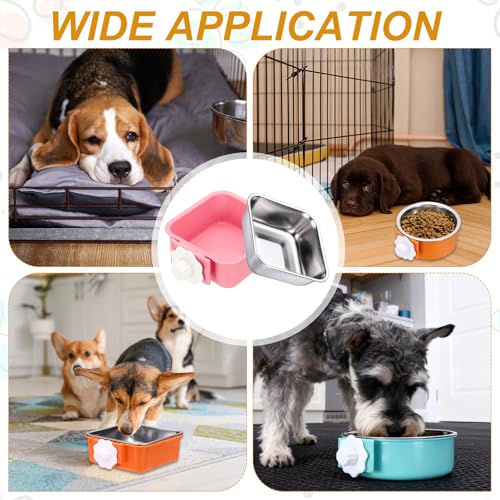 Crate Dog Bowl, Removable Stainless Steel Pet Cage Hanging Anti-Overturn Food Water Feeder Cage Cup (2Pcs, Square, Pink/Green, 11.1oz), Intended for Puppies/Cat/Rabbit/Bird - color: Pink/Green, size: 4.7"(11.1oz)