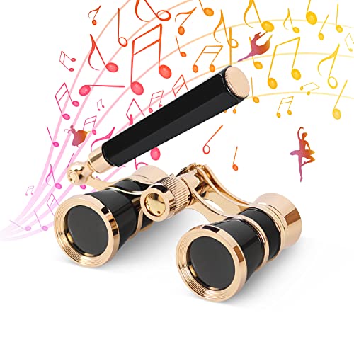 Aomekie Opera Glasses Binoculars 3X25 Theater Glasses Mini Binocular Compact with Handle for Adults Women in Musical Concert（Black） - color: Black with Handle