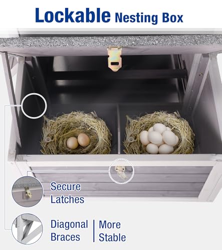 Chicken Coop Outdoor Weatherproof Chicken House with Lockable Nesting Box Slide-Out Cleaning Tray 2 Round Perches & Elevated Predator-Proof Base for 2-4 Chickens Ducks Grey - color: Grey