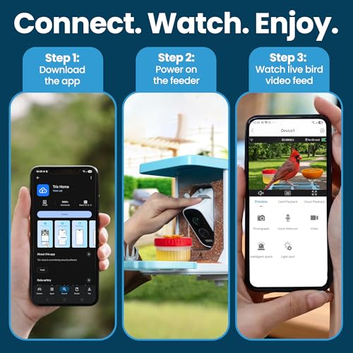 AI Smart Bird Feeder with Camera - Solar Powered Bird Feeder, 2.5K Video, 10,000+ Species ID - 50m App Range, Two-Way Audio - with Hummingbird Feeder - IP65 Waterproof, Night Vision, 1.5L