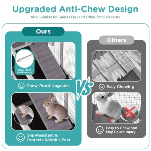 Suumerpety 62" Rabbit Hutch with Chew-Proof Ramp & Waterproof Roof - Indoor/Outdoor Bunny Cage, 2-Story Design, 6 Lockable Caster Wheels & Dual Pull-Out Trays (Grey) - color: (Grey)