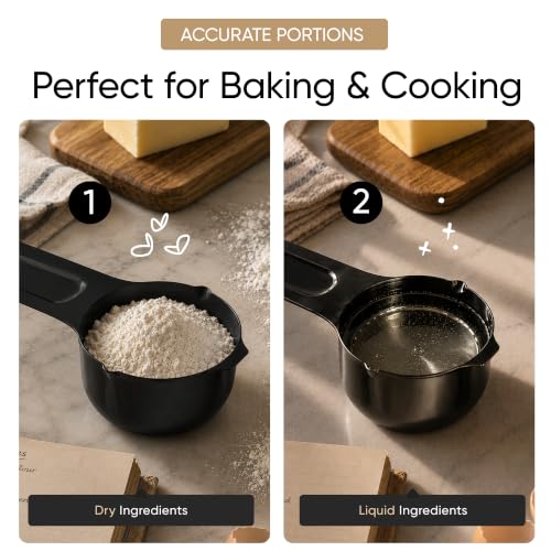 Color Up 2 Cup Measuring Cup, 480ml Black Stainless Steel Metal Measuring Scoop, Easy-Pour Spouts, Engraved Markings, for Dry & Liquid Ingredients - size: 2 Cup (480 ml) Black