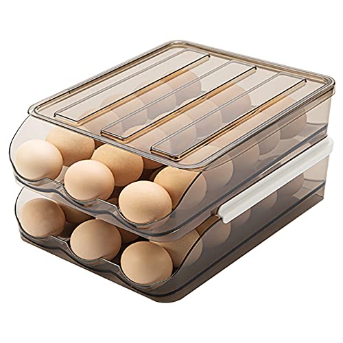 Egg Holder for Refrigerator Auto Scrolling Organizer Plastic Stackable Storage Container Reusable Clear Tray Box Basket Bin Lid Drawer Carrier Keeper(2 Layer) - size: 2 layers