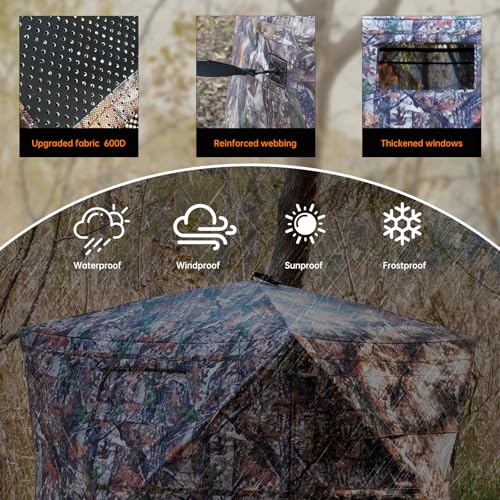 360 Degree See Through Hunting Blind, Pop Up Ground Blind | 2-3 Person & 3-4 Person Hunting Blind for Hunting Deer and Turkey, with Diamond-Shaped Door, Mud Flap and Portable Carry Bag - style: 1-2 Person 270°
