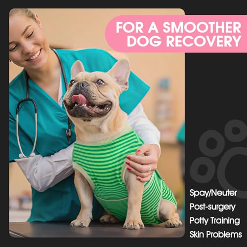 Dog Recovery Suit Male,Dogs Surgery Neuter Suits Puppy Spay Shirts for Female Protect Dog's Skin Anti Licking Abdominal Wounds Doggie Onesie Pet Bodysuit Alternative to Cone Green Stripes XS - color: Green Stripes, size: Xs(back:8.3-11.4in,wt:4-7lbs)