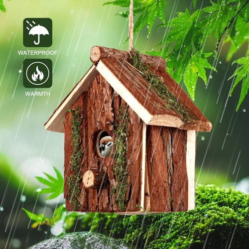Wooden Bird House for Outside - Handmade Natural Wood Birdhouse for Garden, Yard, or Patio - Bird House - Ideal for Wild Birds, Sparrows, Bluebirds, and Finche
