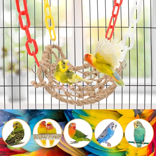 Hypeety Hanging Hemp Rope Hammock Swing for Bird Parrot Cockatoo Budgies Parakeet Cockatiel Lovebirds Cage Perch Swinging Training Toys - color: Rope Hammock
