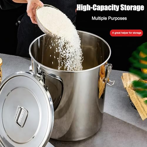 5.5Gal 304 Stainless Steel Airtight Canister,Metal Bucket Large Stainless Steel Canisters - Locking Clamp & Airtight Lids - Dog Food/Bird Seed/Coffee Storage Container - color: 5.55 GAL