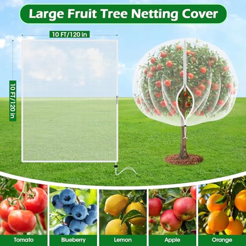 10'x10' Fruit Tree Netting Cover with Zipper and Drawstring | Ultra-Fine Mesh Garden Plant Insect Pest Net Barrier to Prevent Squirrel Bird Deer Cicadas Bag for Blueberry Tomato-1Pcs - size: 10ftx10ft