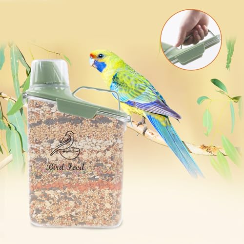 2.8L Airtight Bird Seed Storage Container With Handle and Measuring Cup - Portable Pet Food for Wild Bird Sunflower Seed - BPA Free Transparent/Green - color: GREEN BIRD