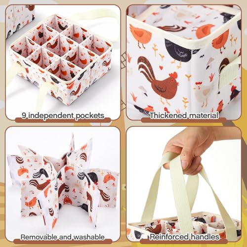 Hsei 2 Pack Egg Collecting Basket 9 Pouches Eggs Gathering Basket Canvas Collection Carrier Bag Durable Holder for Easter Different Size Egg Collection Farm Families Chicken Duck Goose, 7x6x3.5 Inches