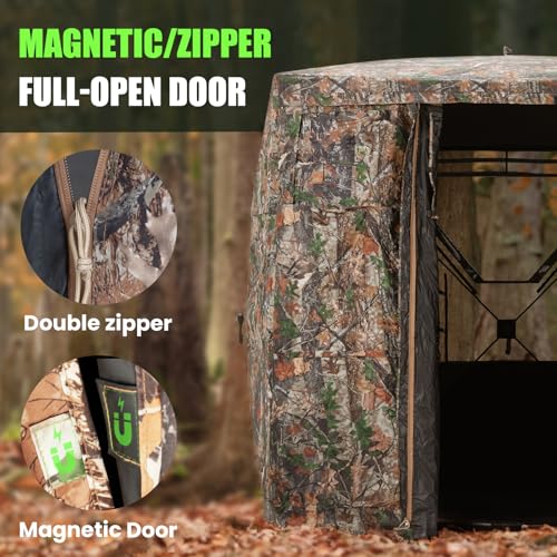 Hunting Blind 270 Degree See Through Ground Blind - 2-3 & 3-4 Person Pop Up Deer Blind for Hunting with Carrying Bag - 300D Reinforced Portable Durable Blind for Turkey and Deer - size: 3-4 Person