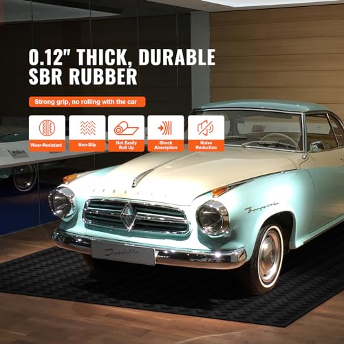 VEVOR Diamond-Plate Rubber Flooring Roll, 3 mm x 4 ft x 10 ft Garage Floor Mat, SBR, Easy to Clean, Diamond Plate Rubber Mat for Under Cars, Garage Industry Gym, Black - size: 120.7"L x 48.7"W x 0.1"Th