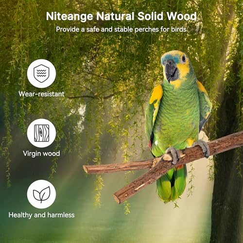 Niteangel Natural Wooden Perches for Bird Cages - Ideal for Cockatiels, Parakeets, Finches & Other Caged Birds (No-Bark, 2 Pack) - color: No-Bark