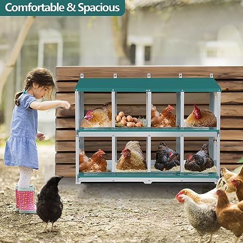 Chicken Nesting Box, 8 Compartment Metal Nesting Box | Wall Mountable Nesting Boxes for Chicken, 42.5" L x 13.0" W x 25.0" H, Green