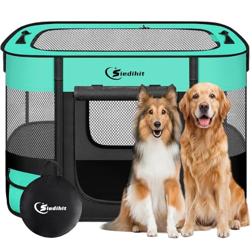 Siedihit 35" Dog Playpen,Cat Puppy Pen, Pet Portable Crate Indoor Outdoor | Durable Travel Camping Use,Foldable Dog Kennel Tent Cage for Rabbit Small Animals with Carrying Case (Green, Large) - color: Green, size: Large