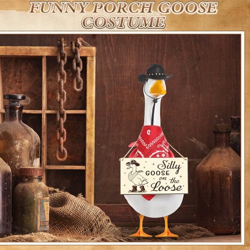 Cowboy Porch Goose Outfit Decoration Set,Red,Black - color: Black, Red