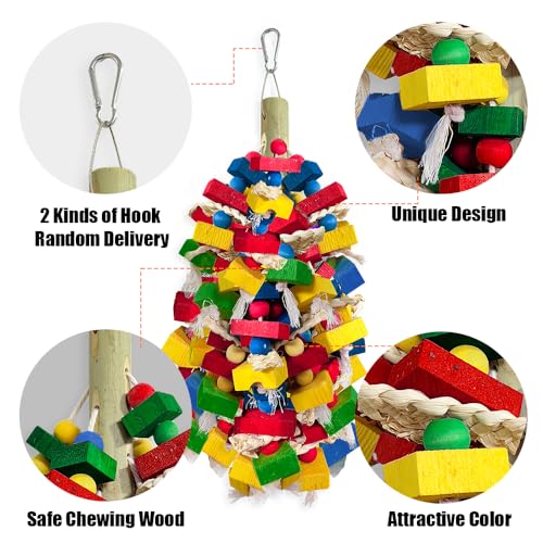 Parrot Toys for Large Birds, Multicolored Wooden Blocks Bird Chewing Toy Parrot Cage Bite Toy for Macaws Cokatoos African Grey and Large Medium Parrot Birds (Block)