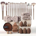 40 PCS Professional Makeup Brush Tools Set, Cosmetic Brush Sponge, Puff, Headband, Brush Cleaning Bow Set, Facial Makeup, Cleaning Accessories, Makeup Products, Valentine Day Item (Coffee-40PCS) - color: Coffee-40PCS