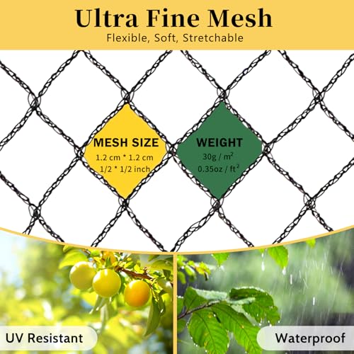 Bird Netting for Garden, 13 x 40 FT Bird Netting for Chicken Coop, Heavy Duty Garden Poultry Net Mesh with Ties and Staples for Fruit Trees Vegetables Against Birds, Deer, Squirrels