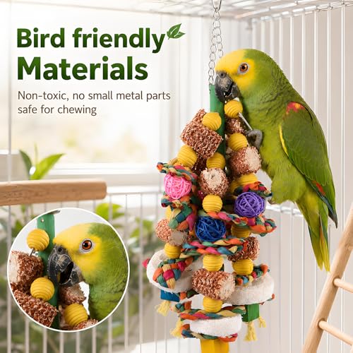 Bird Toys for Parrots - Natural Wood Parrot Toys Large Birds Chewing Fun Toy Set | Foraging Shredding Hanging Cage Accessories for Budgies Cockatiels Conures Macaws Lovebirds